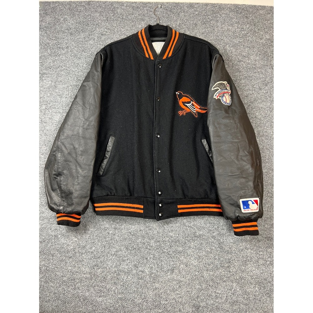 Vintage Baltimore Orioles Varsity Jacket Men XL Black Orange MLB Wool Leather